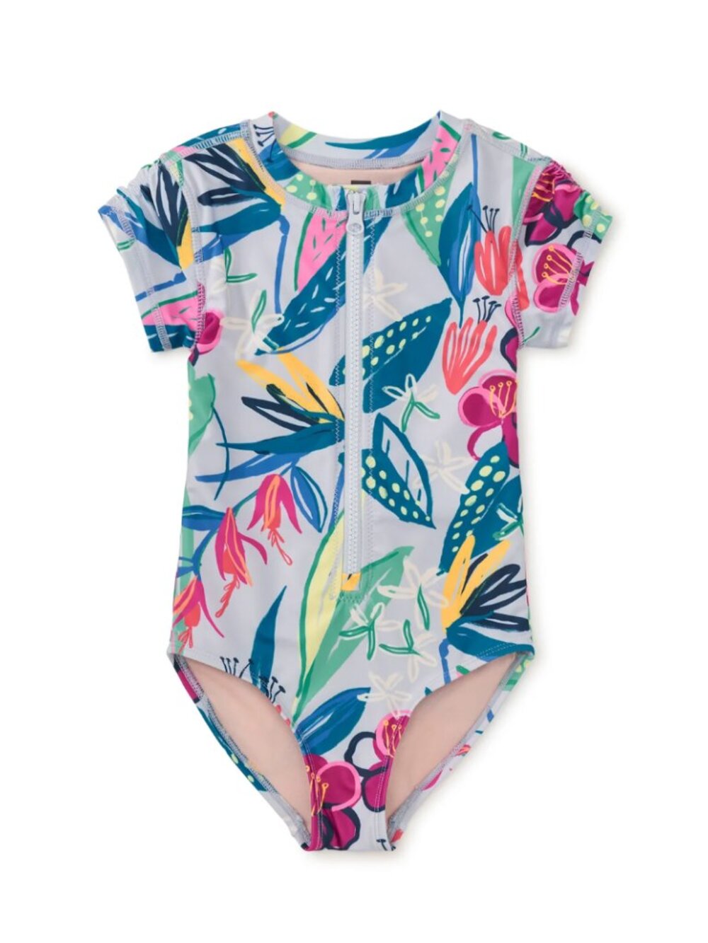 Tea Collection Rash Guard One-Piece Swimsuit in Tropical Floral Burst 7